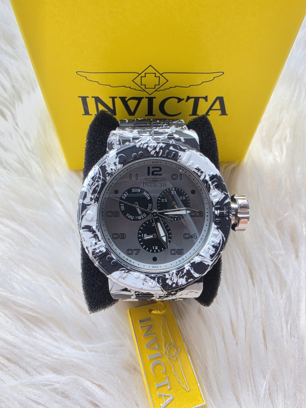 Invicta Silver & Black Chronograph Watch